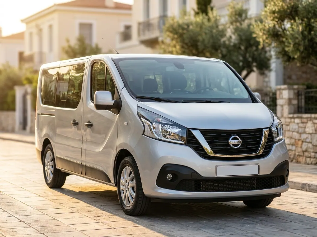 Passenger van parked for Athens airport, Piraeus, and group transfers