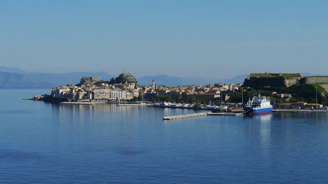 Aerial view of Corfu old town — Ionian island connections and longer Greek itineraries